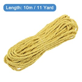 sourcing map Twisted Cord Trim, 11 Yard 5mm 3-Ply Twine Braided Rope Shiny Thread String for Craft Gift Bag Curtain Christmas Decor, Light Gold - 10m