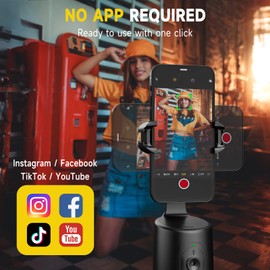 Auto Face Tracking Tripod, 360° Rotation Auto Tracking Phone Holder with 2 Cold Shoes, No App, Rechargeable Phone Camera Mount with Remote and Gesture Control for Video Recording