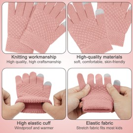 Baynetin Kids Winter Beanie Hat Scarf Gloves Set 3pcs, Thermal Knitted Pom Bobble Hat Scarf Gloves Set with Fleece Lining,Two Fingers Touch Screen Gloves Set for Boys and Girls 2-8 (Pink)
