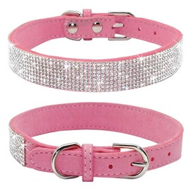 Haoyueer Rhinestone Dog Collar, Cute Dazzling Sparkling Soft Suede Leather Dog Cat Rhinestone Collar Crystal Diamond Pet Dog Puppy Collar(Pink,M fit Neck 32 - 38 cm)