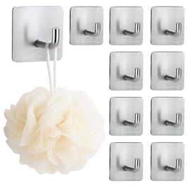 ZexJpr 10 Stück Klebehaken, Klebehaken Extra Stark, Selbstklebende Haken Ohne Bohren,4.5 x 4.5cm Edelstahl Haken Zum Kleben, Für Badezimmer Und Küche