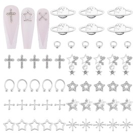 PH PandaHall 60pcs 10 Styles Alloy Nail Charms, Star/Snowflake/Cross Nail Art Charms Y2K Nail Jewels Rhinestones 3D Nail Charms for Nails Design Face Makeup DIY Crafts Jewelry Making