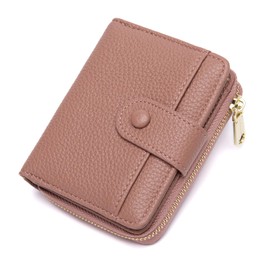 CHAOFANXI Small Purses for Women, Card Holder Ladies Wallets, Bifold Leather Card Wallet Organizer, RFID Blocking Wallet for Women with Zipper Coin Pocket with Multiple Card Slots, Pink