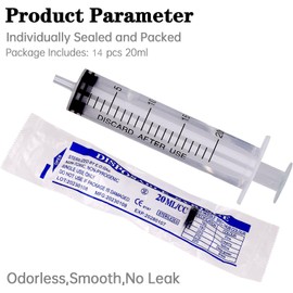 Syringe With Cap,Individually Sealed Syringe,Without NeedlePlastic Syringe, for Scientific Labs Experiment Measuring Liquids,Feed Pets,Oil or Glue Applicator (20MLSyringe With Cap, 14PCS)
