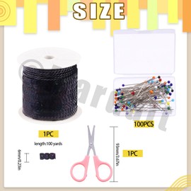 Mardatt 102Pcs 100 Yards 6mm Flat Sequin Strip with Push Pins and Scissors, Sequin String Trim Metallic Shiny Trim Sequins Line Stretch Sequin String Ribbon Roll for Crafts Costume Sewing(Laser Black)