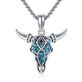 VENACOLY Turquoise Skull Necklace Sterling Silver Skull Cow Head Pendant Western Jewellery for Women