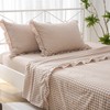 K MASANIJI Taupe White Plaid Ruffle Sheets Twin Size 4-Piece