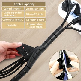 Fanoshon Black Computer Cable Management Sleeve Tube Under Desk Cord Organizer, 7/8 inch -5 ft Cover Wrap Easy to Install Messy Wire Solution for TV Office PC, Pet Chew and Bite Proof Cable Protector