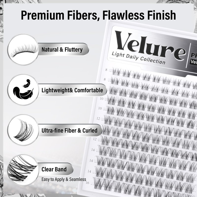 PHKERATA Velure Lash Clusters Natural Cluster Eyelash Extensions Wispy Individual