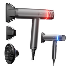 Diffuser Hair Dryer, Professional High Speed Portable Ionic Hair Blow Dryer with Diffuser for Women & Men, 3 Temps/2 Speeds, 6.56 Ft Cord, Best for Straight & Wavy Hair, for Home Travel, Grey