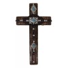 Rustic Western Turquoise Gems Silver Conchos Tooled Leather Wall Cross