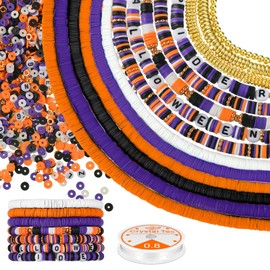 Ferraycle 5700 Pcs Fall Halloween Clay Beads Set Christmas Clay Beads Holiday DIY Jewelry Making Kits for Bracelet Necklace Earring(Black, Purple, Orange, White)