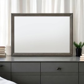 ZJMTOCYU Enhance Any Room with Rectangular Gray Oak Finish Mirror, Modern Non-Beveled Edge, Wood Framed Decorative Accent, 46 x 32 Inches