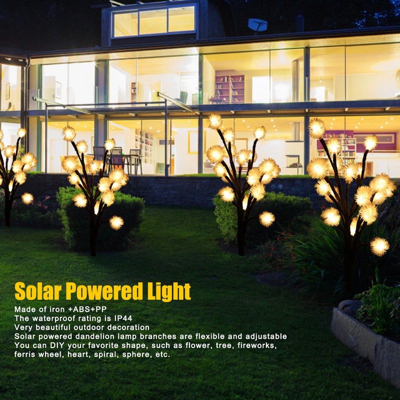 2pcs 20LED Solar Powered Fairy Lights Outdoor Dandelion Lamp Garden