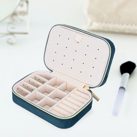 Darbermu Velvet Jewelry Box Organiser, Layer Double Portable Travel Jewellery Case, Travel Jewellery Box, Rings Earrings Necklace Bracelets Jewelry Gift Box Girls Women (Blue)