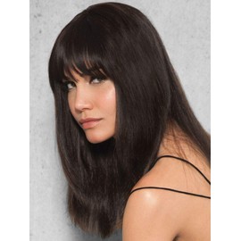 Hairdo Clip-In Human Hair Fringe Bangs Color R1HH Black - 4.25" Front | 9" Sides Monofilament Crown Connects Long Layers to Blend 3 Pressure-Sensitve Clips Cabello Humano