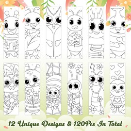Haooryx Spring DIY Colorable Bookmarks - 75Pcs Spring Color Your Own Bookmarks Spring Insects Bugs DIY Coloring Blank Paper Bookmark Students Reading Enthusiasts Book Marker Party Favor Goodie Bags
