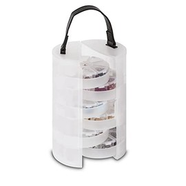 Rayher 39499000 Sorting box, for small parts, round, diameter 13 cm, with carrying handle, transparent, for ironing beads, sequins, beads, gemstones, rhinestones and glitter, round box, jewellery box.