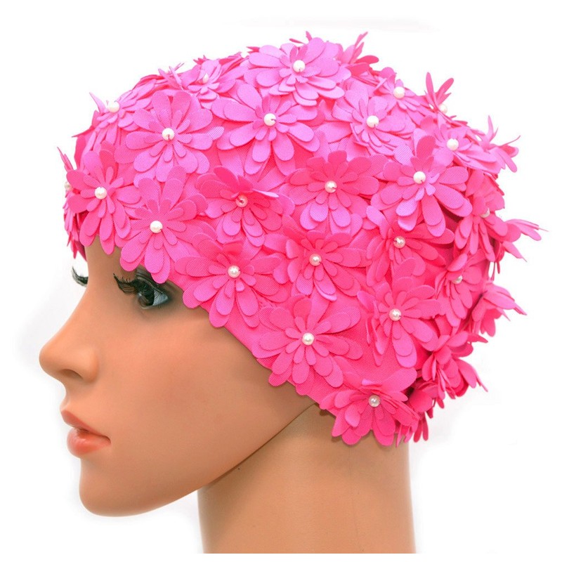 Medifier Swim cap Multi-layer Floral Petals Retro Style Bathing Caps