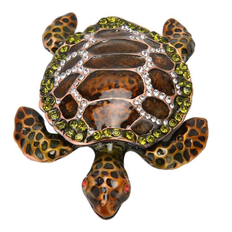 Turtle Trinket Boxes Handcrafted Hand Painted Rhinestones Hinged Trinket Boxes