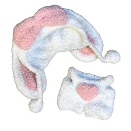 cotenoi 17cm Doll Clothes - Clothes for Dolls Outfit - Accessories for 17cm Dolls Clothes + Big Dropping Bunny Ear Headwear + Pink Plush Bunny Overalls, No Doll Included