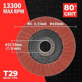 Premium Ceramic Flap Discs 4 1/2 for Angle Grinder, 80+ Grit Type 29 Sanding Discs, 4.5 x 7/8 inch Grinding Wheels for Stainless Steel, Sheet Metal, Grinding Disc Abrasive Flap Disk, 5Pack