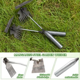 Weed Puller Tool, 2Pcs Dual Purpose Uprooting Weed Remover Tool, 8 Teeth Gardening Hand Weeder Tools for Garden Yard Farm