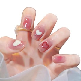 Heart Nail Stickers for Hands and Feets, Cut, 2 Pieces, 3D Nail Stickers, Gel Nail Stickers, Just Stick on Nail Design, Nail Art, Nail Wrap, Nail Jewelry, Popular, Cute, Women's, Beginners (Gradient