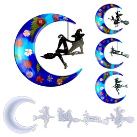 5Pcs Moon and Witch Shaped Mold Epoxy Resin Casting Kit for Wall Hanging Window Door Decor, DIY Home Office Decorations, Party Supplies (9.84"x8.85" x0.43" Inch)