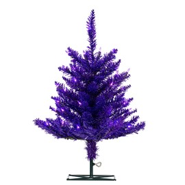 Vickerman 2' x 20" Purple Artificial Christmas Tree with 50 Purple LED Lights.