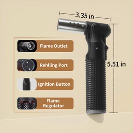 2 Pack Refillable Butane Torch Lighter with Adjustable Jet Flame, Portable Culinary Blow Torch for Kitchen Cooking, Baking, BBQ, Welding & Camping (Desserts, Soldering, Grilling) Black/Silver