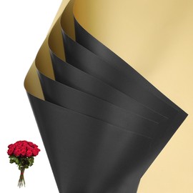 PATIKIL Flower Gift Wrapping Paper, 20 Sheets Double Sided Golden Waterproof Bouquet Paper Wrap Florist Supplies Packaging Floral Papers for Wedding DIY Craft Valentine, Black/Gold