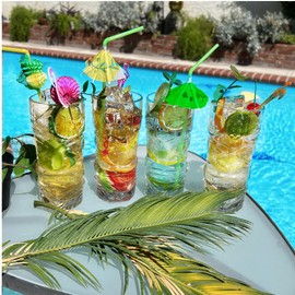 Lily's Home Set of 4 Tiki Glasses - Ideal for Exotic Cocktails, Highball - Unique Tiki Bar and Kitchen Bar Drinkware Set, Perfect Cocktail Mixing Glass, Glass Tumbler & Mug Set, 16 oz Tumbler. Clear
