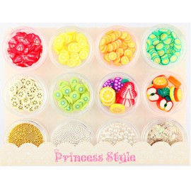 Princess-style Sliced Fruit Nail & Resin with Prismatic Glitter, Set of 12