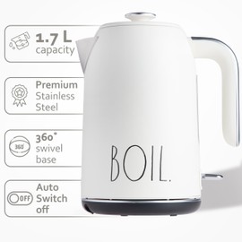 Rae Dunn Electric Hot Water Kettle - Stainless Steel Coffee Maker, Tea Kettle, Swivel Base, With Automatic Shut Off Boil-Dry Protection, Easy Pour Pitcher, 1500 Watt Boiling Power, 1.7 Liters, Cream
