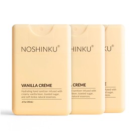Noshinku - Refillable Hand Sanitizer Vanilla Crème 3-Pack, Travel Size Spray with Hydrating Botanical Oils, All Natural Origin Fragrance, Sugarcane Derived Alcohol, No Parabens, No Dyes