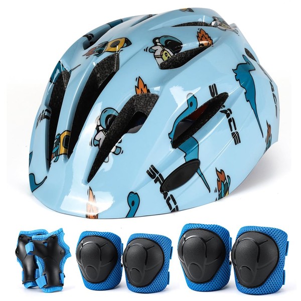 Juego de Casco de Bicicleta para Niños, Rodilleras, Coderas, Muñequeras,