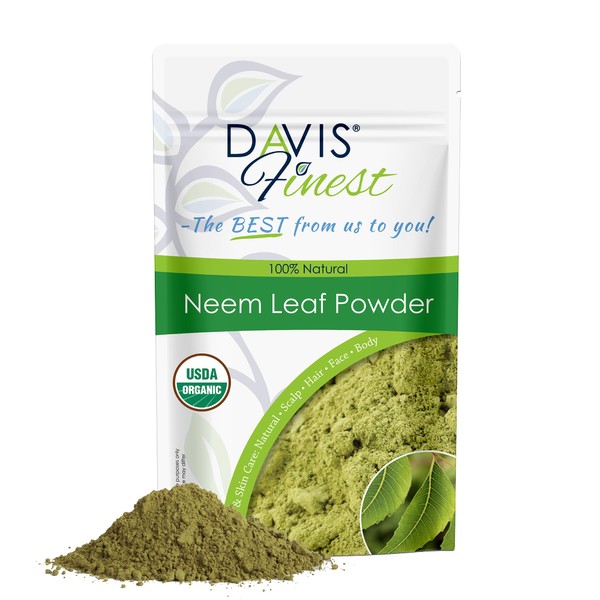 Davis Finest Organic Neem Powder 250g, Pure & Natural Neem Leaves for Skin & Hair, Ayurvedic, Dry Itchy Scalp, Hair Mask, Reduce Hair Loss Promotes Hair Growth