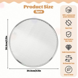PEOVLVN 5 Pcs Pizza Screen 12 Inch Seamless Aluminum Pizza Pan for Oven Non Stick Pizza Tray with Holes Baking Tool for Kitchen Restaurant BBQ Party Cookware Supplies