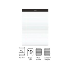 STAPLES Notepads, 8.5-inch x 11.75-inch, Wide Ruled, White, 50 Sheets/Pad, 24/Carton (ST57339M/5733VS)