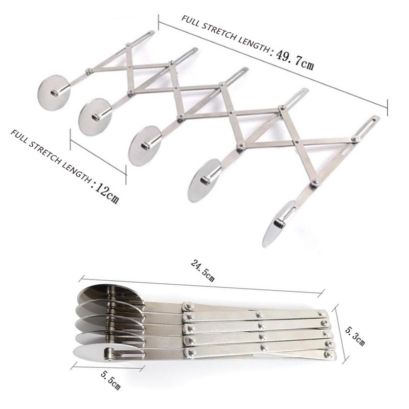 5 Wheels Stainless Steel Dough Cutter, Adjustable Dough Cutter for