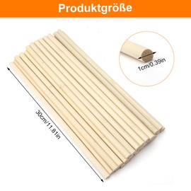 Pack of 30 Wooden Sticks for Crafts, Round Bamboo Sticks, Craft Wood, Round Wood, Wooden Sticks for Crafts for Model Making, DIY Crafts and Decoration (30 cm x 10 mm)