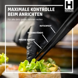 HENSSLERS® Cooking Tweezers - 30cm Stainless Steel with Black Titanium Coating for Grilling, Roasting and Serving, Precise Control and Effortless Handling