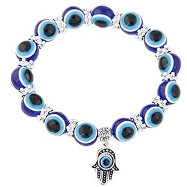 Juego de pulseras de mal de ojo de la suerte, amuleto turco, amuleto hamsa mal de ojo, pulsera elástica elástica para mujeres y hombres, Metal, vidrio