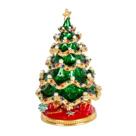 QIFU-Hand Painted Enameled Christmas Tree Decorative Hinged Jewelry Trinket Box Unique Gift for Home Decor