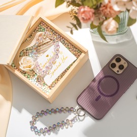 MORSUNBELA Phone Chain Purple Phone Lanyard Short Wrist Strap Phone Chain Beads Phone Universal Cell Phone Charm Strap