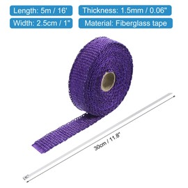 MECCANIXITY Fiberglass Exhaust Wrap Tape, 1" x 16' Purple Header Heat Wrap with 4 Stainless Ties for Hot Rods and Motorcycle