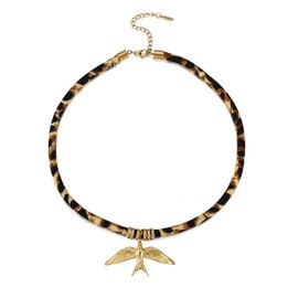 Nuvielle Stainless Steel Pendant Necklace for Women Leopard Print Velvet Rope Chain Trendy Choker Necklace Adjustable 16+2 Inch Jewelry Gift for Her