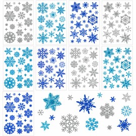 FAZHBARY 9 Sheets Glitter Snowflake Stickers Silver Blue Snowflake Christmas Decals Snowflake Window Clings Glass for Crafts