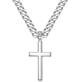 Ursteel Cross Necklace for Men, 925 Sterling Silver Mens Cross Necklace Cross Chain for Men 16 Inch Cross Pendant Necklace for Men Cross Jewelry Fathers Day Christmas Gifts for Men Him
